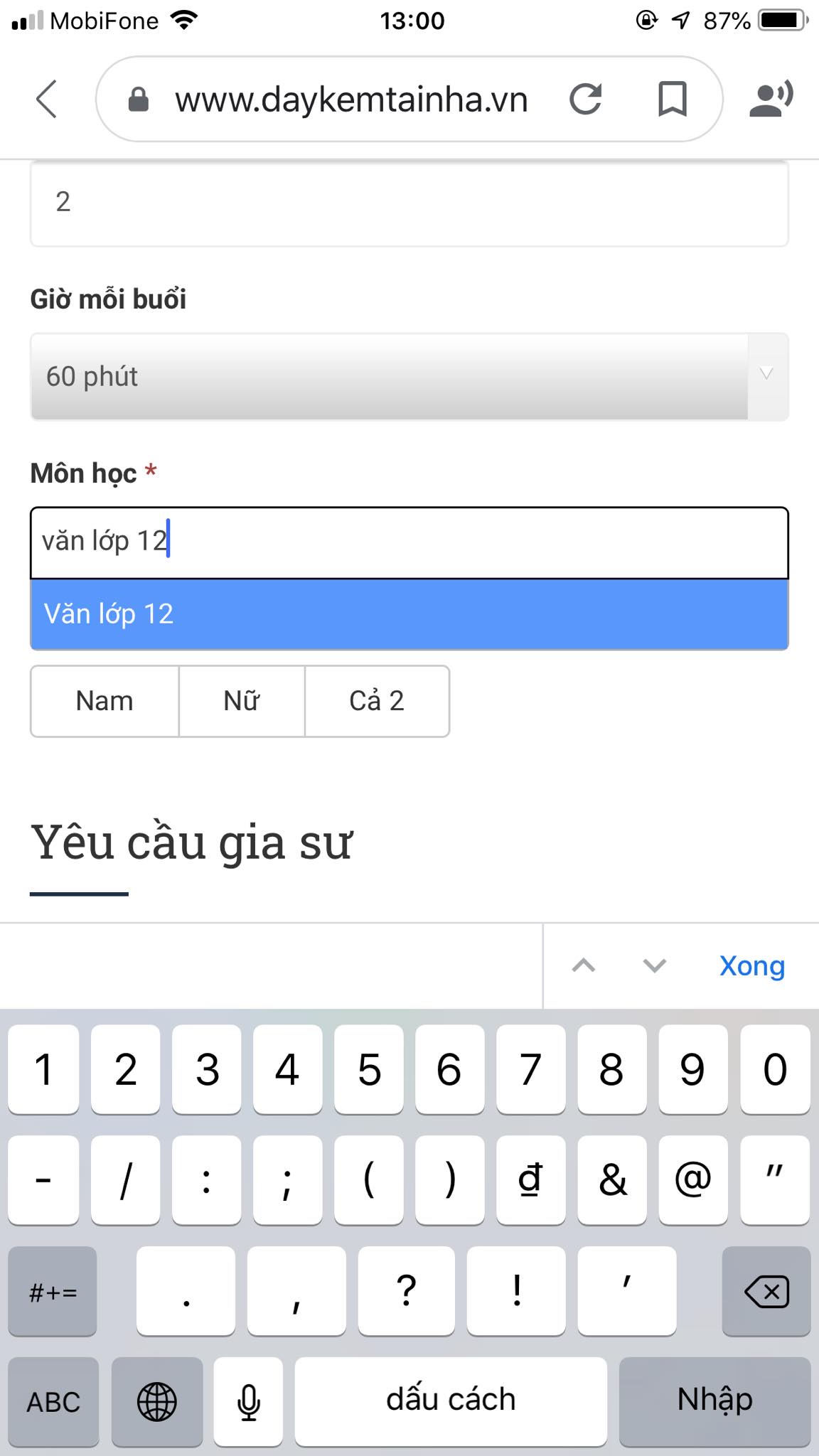 Học phí Văn lớp 12